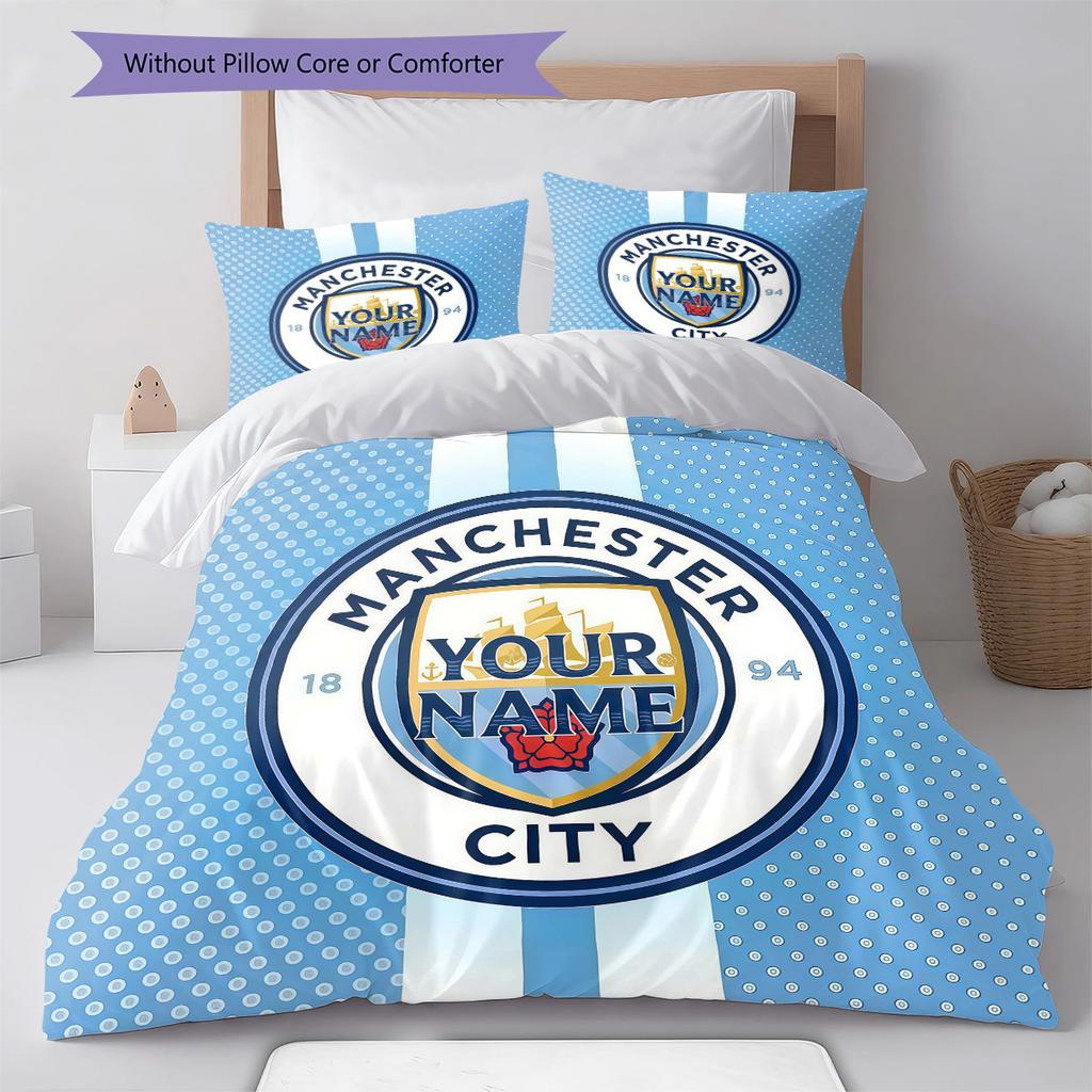 Manchester City F Custom Name Pattern Bedding Quilt Set Quilt Cover Pillowcase Home Birthday Gift(1 * duvet cover + 2 * pillowcase, without core)