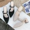 Baotou Thick Heel Sandals Women's New Outer Wear Slippers In Summer 2025 Pointed Breathable Cloth High Heel with Skirt Sandals