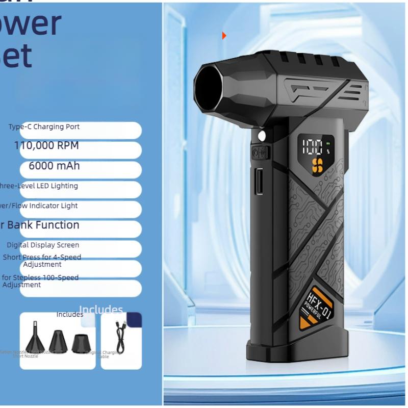 HFX-01 Powerful Turbo Air Blower 380g Blowing Force Strong Airflow Turbo Fan Power Bank Function Wireless Compressed Air Duster