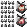 Clear Cake Boxes with 24 Decor Ribbon 9x9x9cm Plastic Single Cupcake Containers Foldable Layer Bakery Box for Wedding Birthday