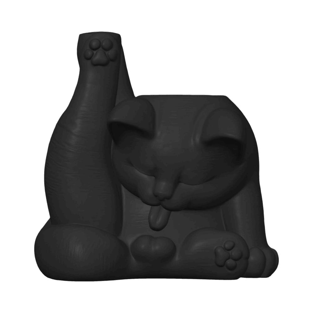 Funny Makeup Brush Holder 3D Printed Desk Storage Box Licking Paw Cat Statue  Stationery Storage
