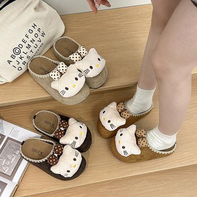 Милый котик милый ленивый мешок голова тапочки женская одежда 2025 осень и зима повседневные однопедальные толстоподошвенные полутапочки