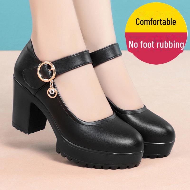 Кожаные танцевальные туфли для мамы: Весна и лето, универсальный чонсам, туфли на толстом каблуке с одной пряжкой