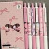 6Pcs/box Sweet American Pink Color Gel Pens for Kids Cream Bow Cake Dessert Stationery Gel Pen 0.5mm Black Ink Pen for Writing