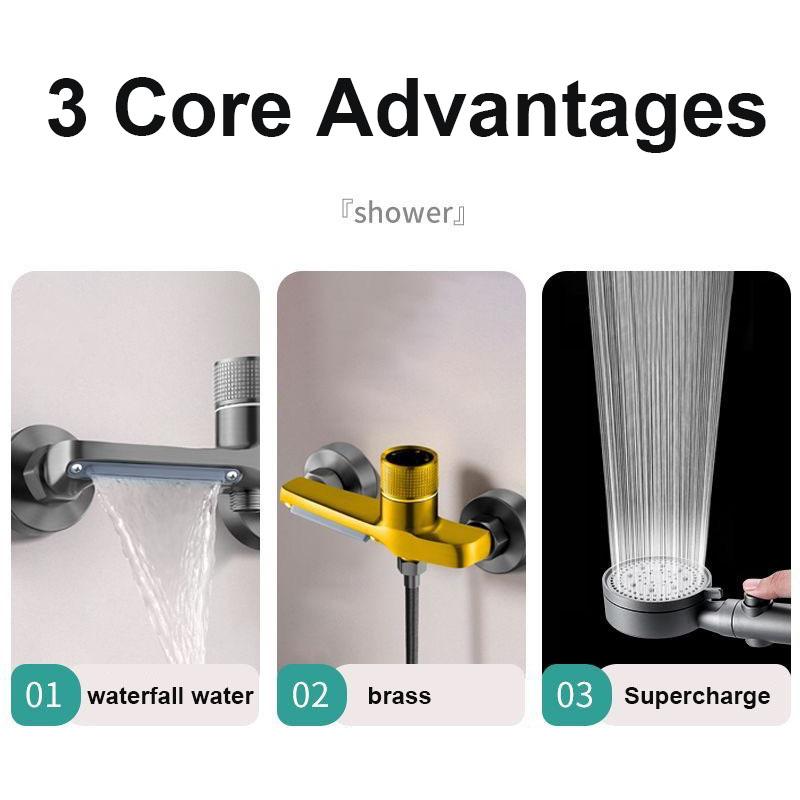 Серый/серебристый настенный комплект для душа для ванной комнаты, латунный смеситель для горячей и холодной воды, полноценная душевая система