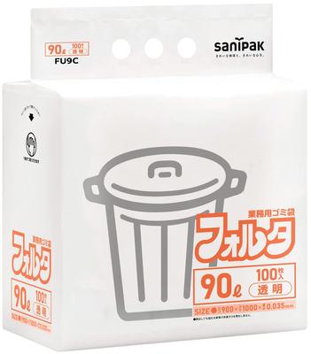 Мешки для мусора Sanipak Япония прозрачные 90 л 100 шт. Kanyu Packaging Folta тонкие FU9C 0,035 LL+META