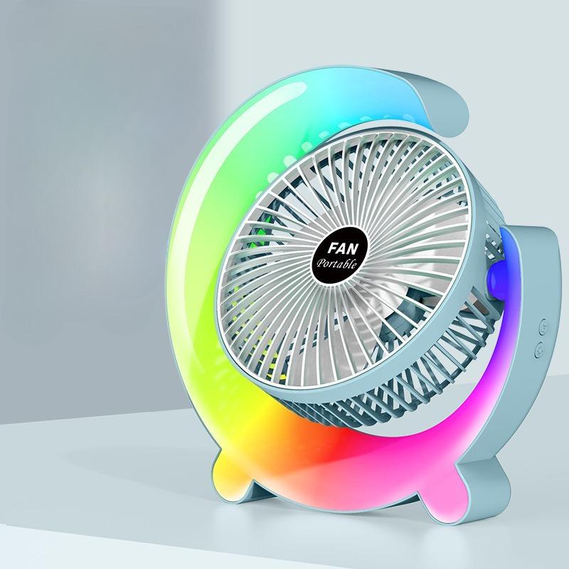 Портативный USB-перезаряжаемый настольный вентилятор с RGB-светодиодной ночной подсветкой, 3 скорости, тихий вентилятор циркуляции воздуха, 360° регулируемый, для дома, офиса, спальни