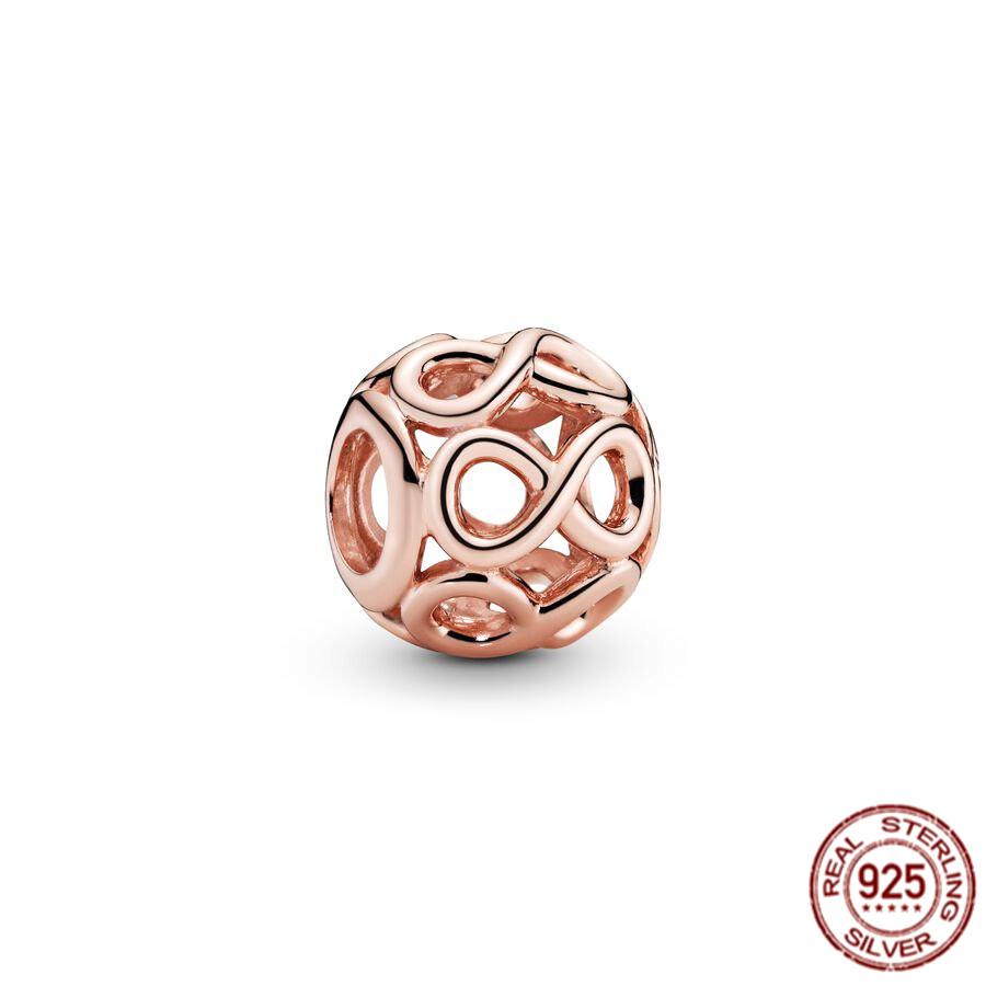 Ажурный круглый шарм с покрытием из розового золота, бусина из стерлингового серебра 925 пробы, подходит для милого модного браслета, ожерелье, ювелирные изделия для женщин