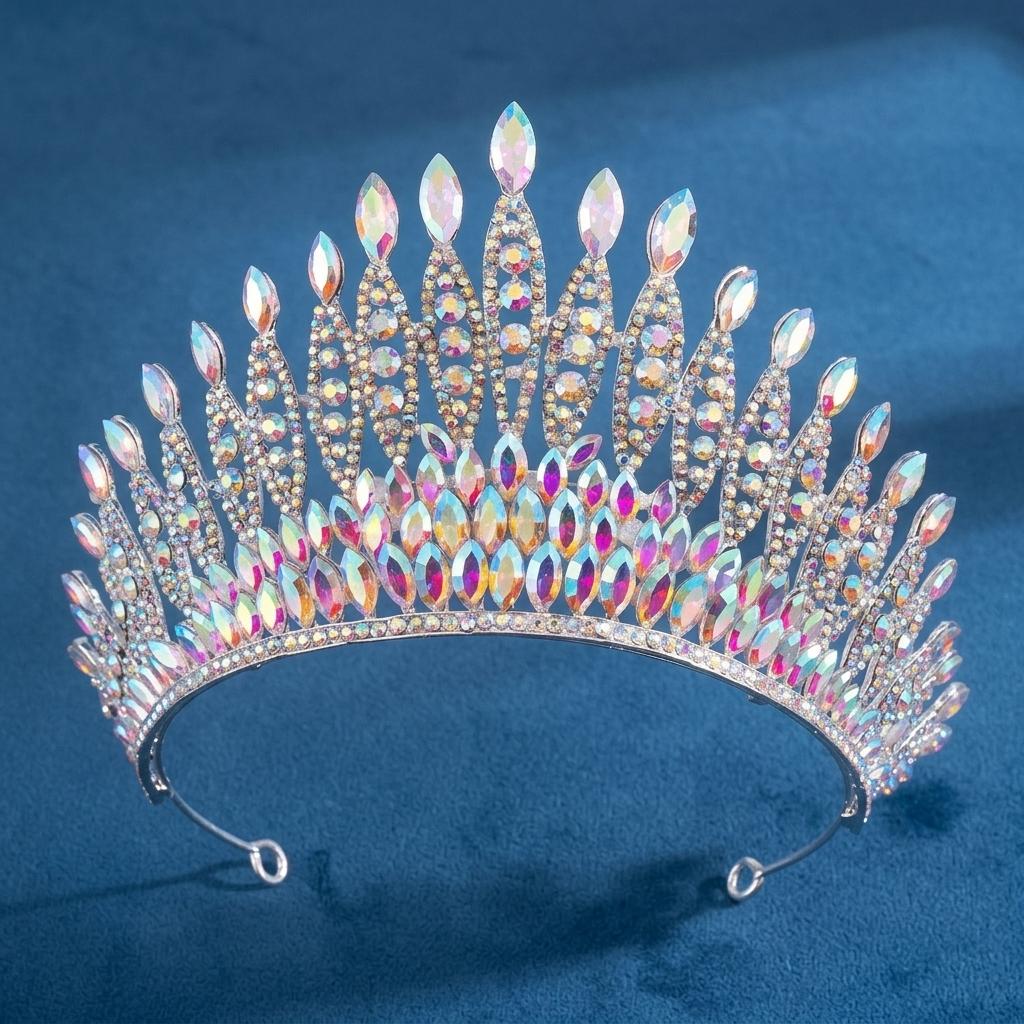 Bridal Rhinestone-Tiara Elegant Alloy Crown Headpiece for Wedding Stage Performance