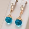 Football Cut Blue Crystal Ball Dangle Earrings Gold Color Inlay Zircon Geometric Women Party Personality Jewelry