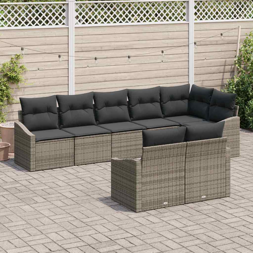 Garden Sofa Set with Cushions and Storage 8 pcs Grey Poly Rattan