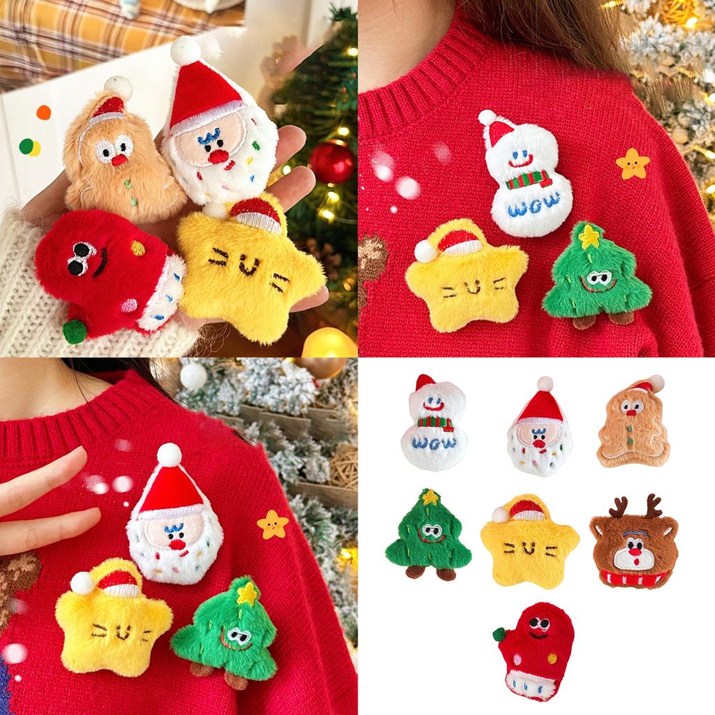 Festival Plush Christmas Theme Brooch Pin Lovely Soft Padded Plush Brooch Pin for Holiday Outfits Bag Clothes Decors