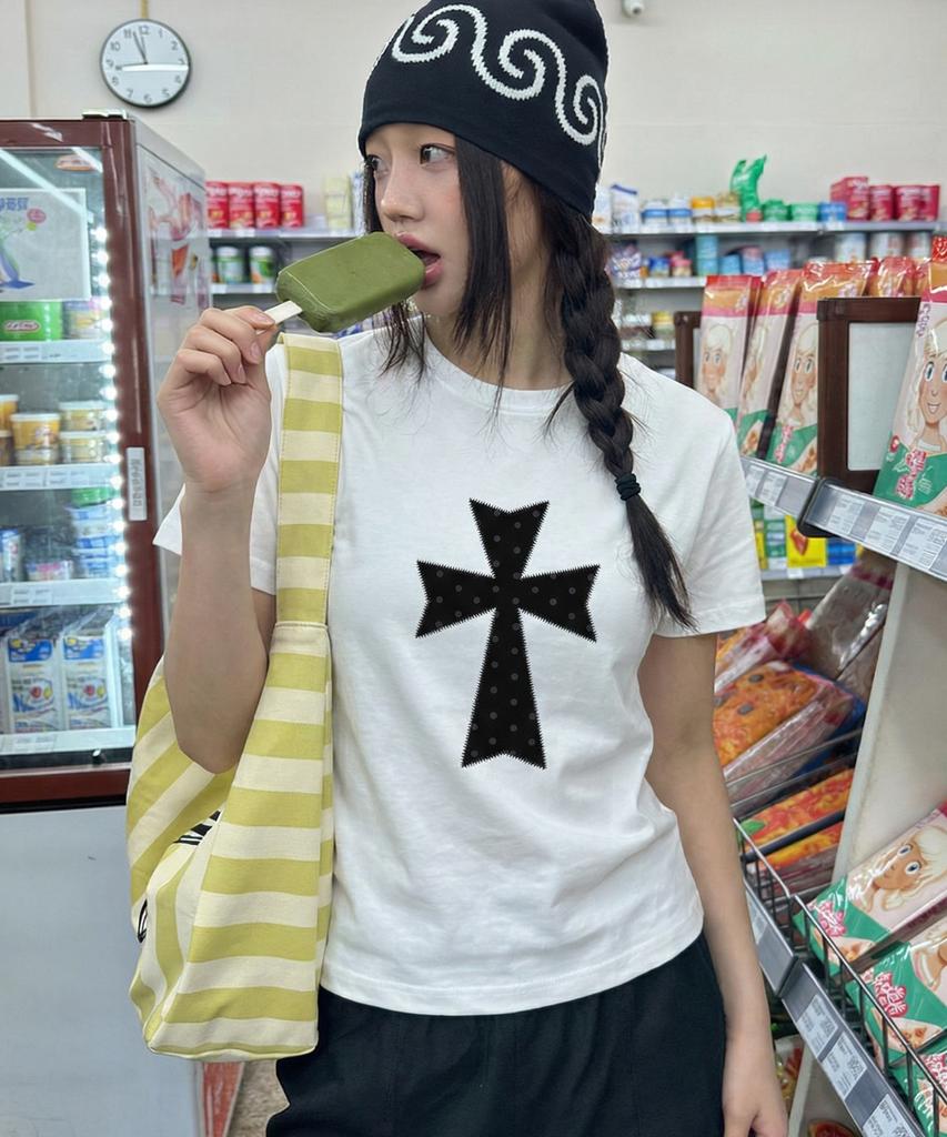 GRAVER [Unisex]Dot Cross Short Sleeve T-Shirt_5Color