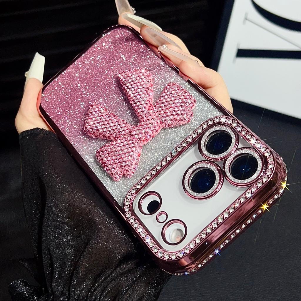 Glitter Diamond Bowknot Cover For iPhone 17 Pro Max Camera Film Protector Cases For iPhone 16 Pro 15 Plus 14 Pro 13 Luxury Case