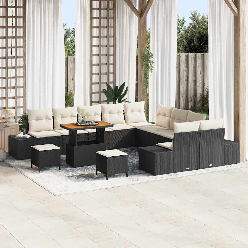 Garden Sofa Set with Cushions 13 pcs Black Poly Rattan
