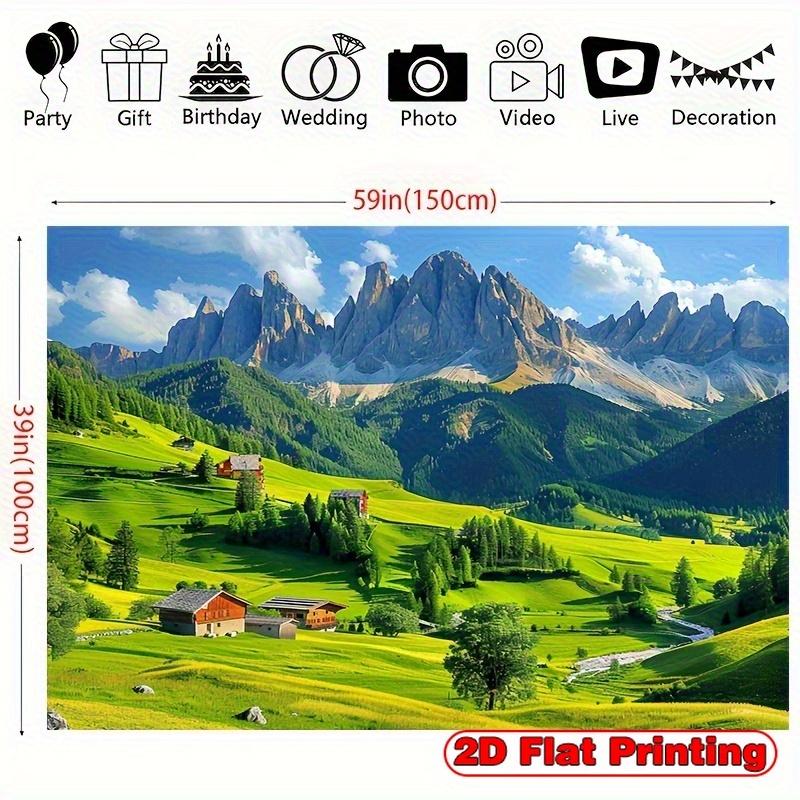 Swiss Alps Tapestry - A realistic snow scene featuring Swiss cottages and meadows - Lightweight wall hanging