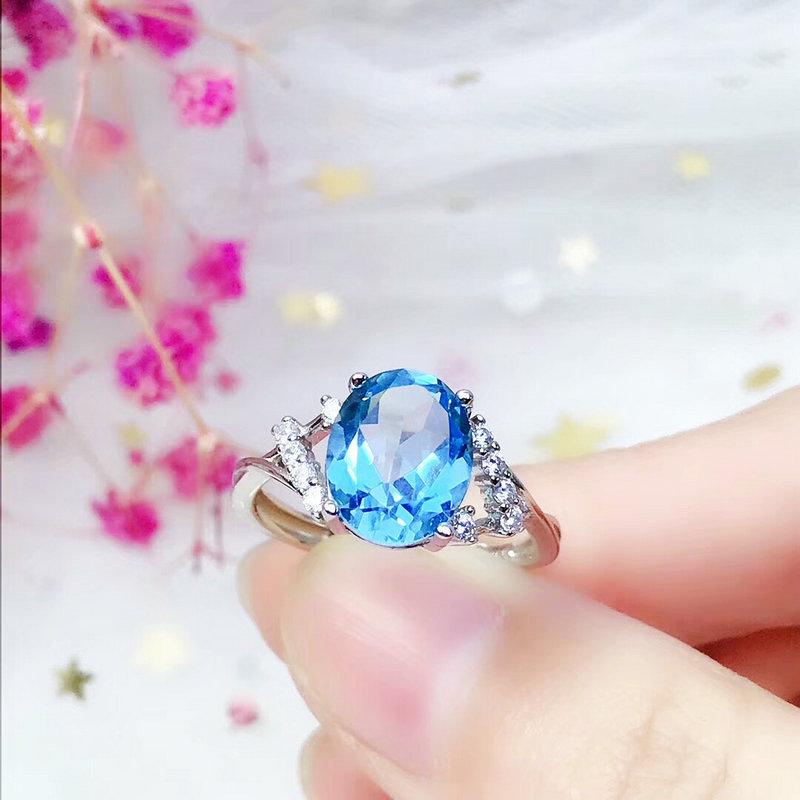 Trendy Simulated Sea Blue Topaz Oval Open Ring for Women – Fashionable & Elegant