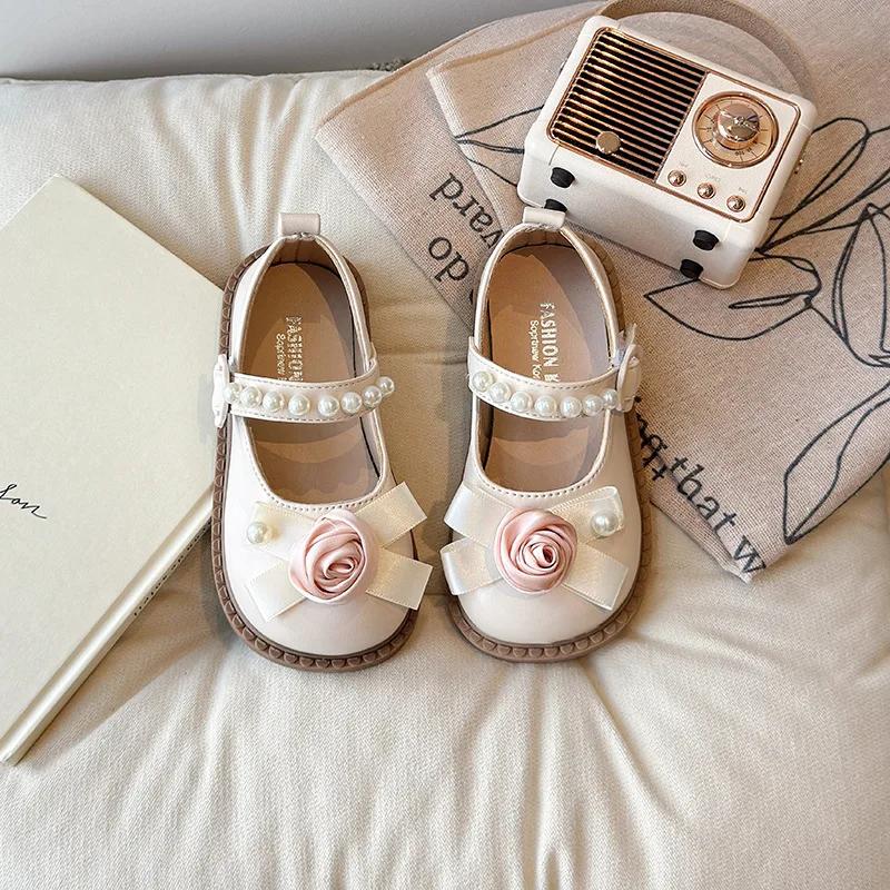 Элегантные туфли для девочек на свадьбу, шикарные детские повседневные кожаные туфли с цветочным принтом, модные милые универсальные детские туфли для принцесс