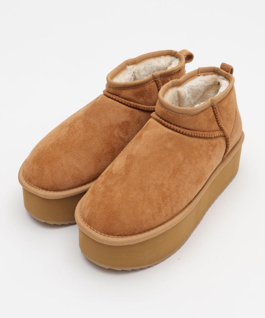 [WEGO] Platform Sheepskin-Touch Boots, Women's Platform Boots, Warm, Casual Shoes, Gift, Autumn/Winter, Ladies, XL, Camel