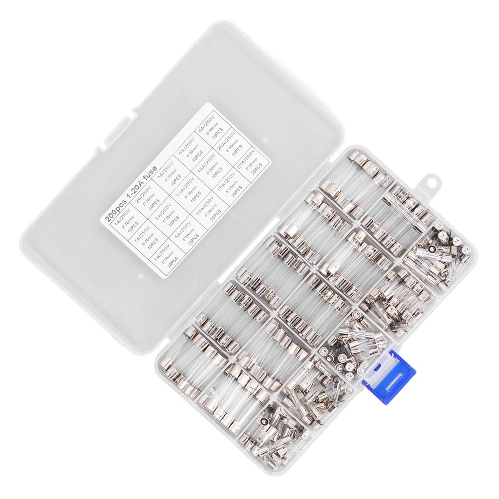 200 ШТ. Стеклянные предохранители Набор автомобильных предохранителей для автомобиля, дома на колесах, лодки, грузовика 5x20 мм 6x30 мм 250 В