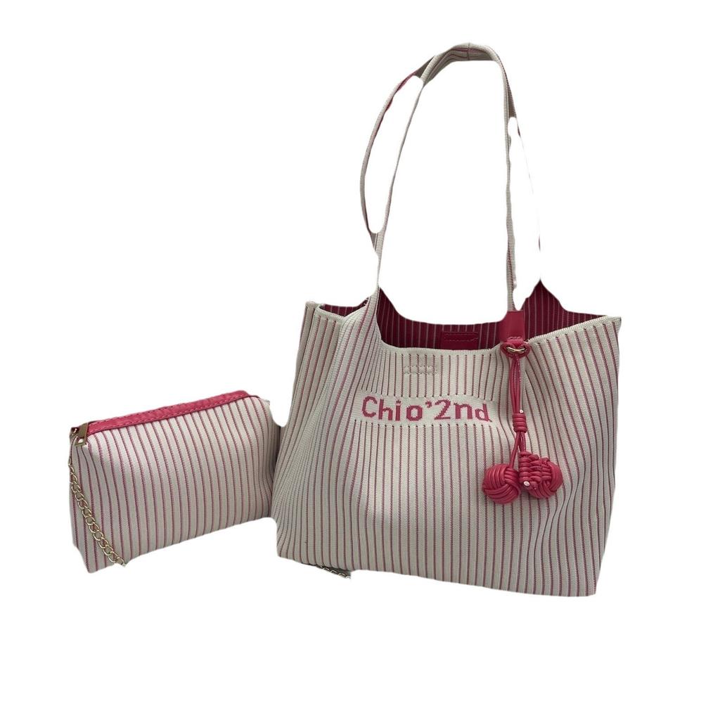 Chio2Nd Розовая полосатая сумка-тоут через плечо, женский нишевый дизайн, простая большая сумка