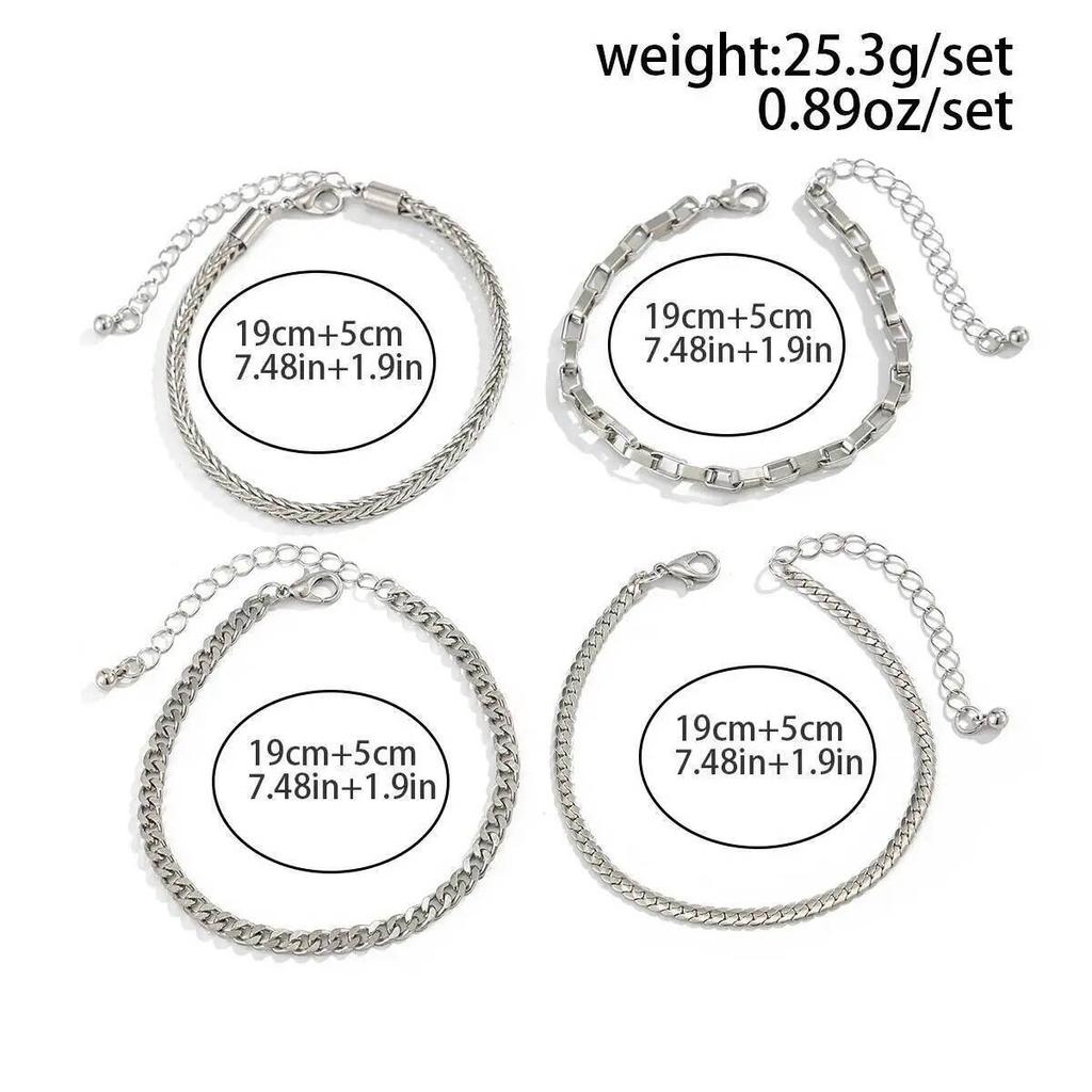 SHIXIN 4pcs/set Trendy Silver Color Cuban Chain Bracelet Men Hip-hop Adjustable Multi-layer Twisted Chain Bangle Male Jewelry