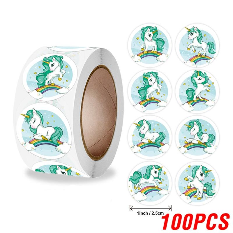 100-500 шт., наклейка с единорогом из мультфильма, детская наградная наклейка, подарочная декоративная этикетка, поощрение учителя, студенческие канцелярские наклейки
