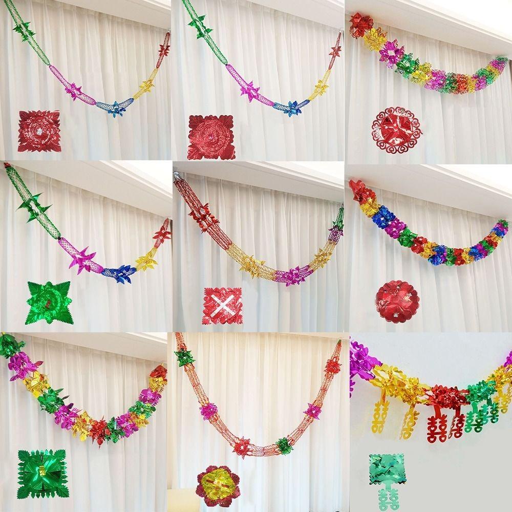 Xmas Gift Party Supplies Hanging Decoration Ceiling Wreath Metalic Foil Garland Christmas Decor