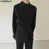 INCERUN Plus Size Men Irregular Neck Long Sleeve Oblique Buttons Splits Casual Shirts