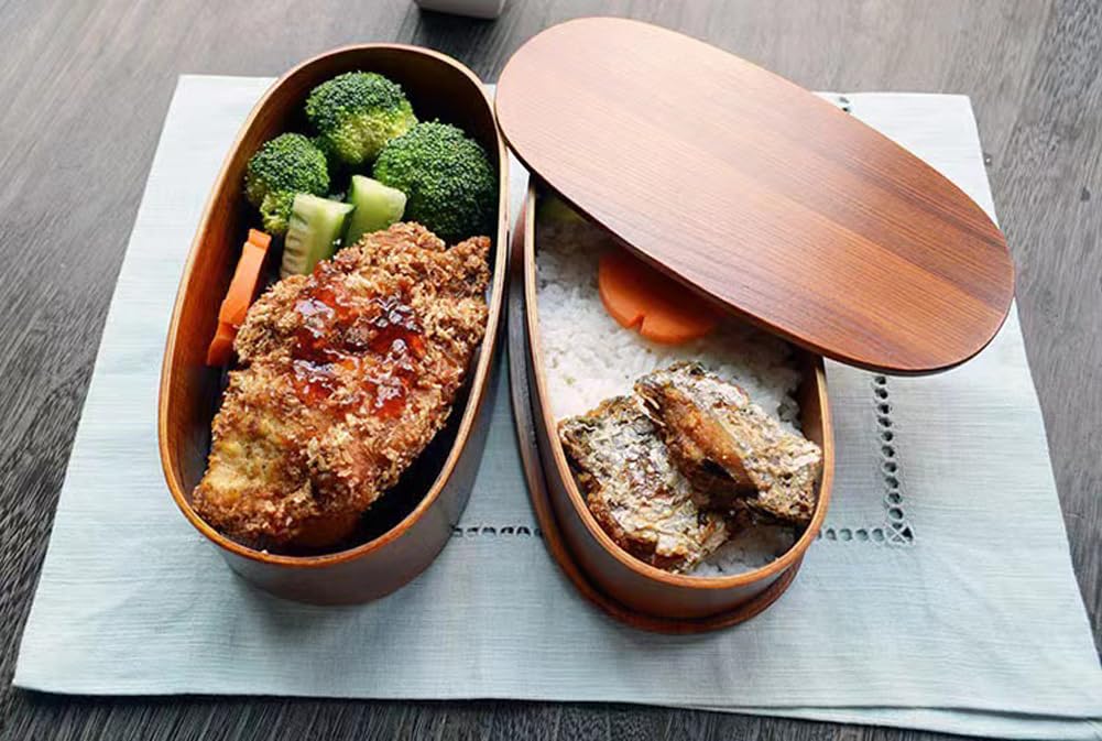 KXLCGYK Magewappa Bento Two Drawstring Wooden Spoon and Chopsticks Magewappa Large Wappa Lunch Bento Natural For Commuting To Students Box, Tiers,