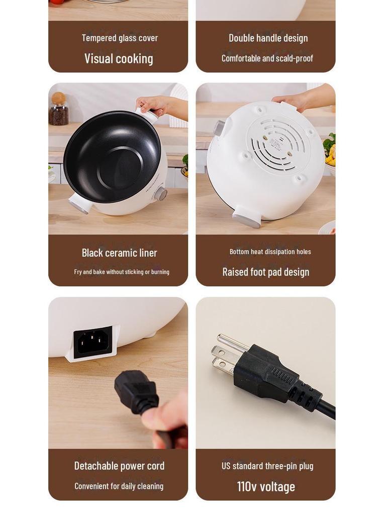 110V US Standard Multi-Function Electric Hot Pot and Frying Pan - Large Capacity, Non-Stick, Ideal for Dormitory and Household Use