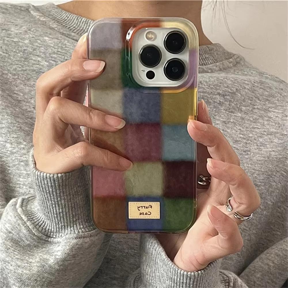 Милый чехол Dopamine Color Block Match Plaid Clear Case для iPhone 16 15 14 13 12 11 Pro Max XS XR X SE 7 8 Plus клетчатый мягкий чехол