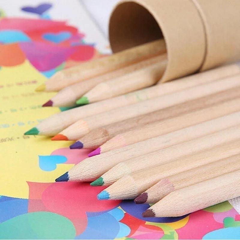 12 Pcs/ Box Wooden Writing Colored Pencils Colors Sharpener Child Gift Color Pencil Set School Students Art Supplies