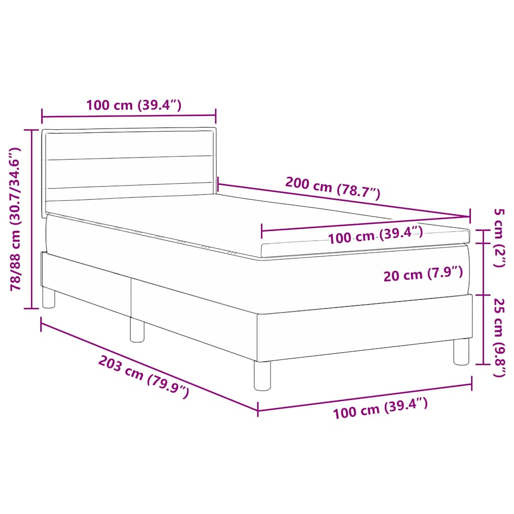 LED Box Spring Bed with Headboard Dark Grey 100 x 200 cm Fabric
