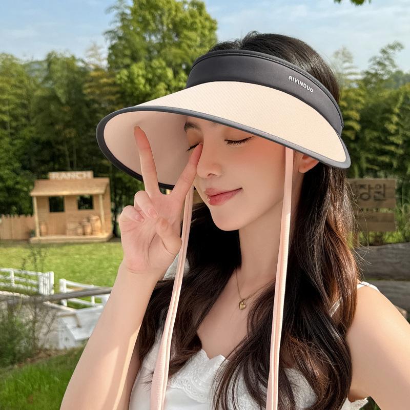 Летняя шляпа с большими полями и пустым верхом для защиты от солнца для женщин, солнцезащитная шляпа с защитой от ультрафиолета, солнцезащитная шляпа для показа лица, маленькая
