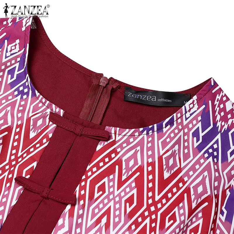 ZANZEA Женское повседневное платье с коротким рукавом, пэчворк, принт в стиле ретро, имитация двух частей