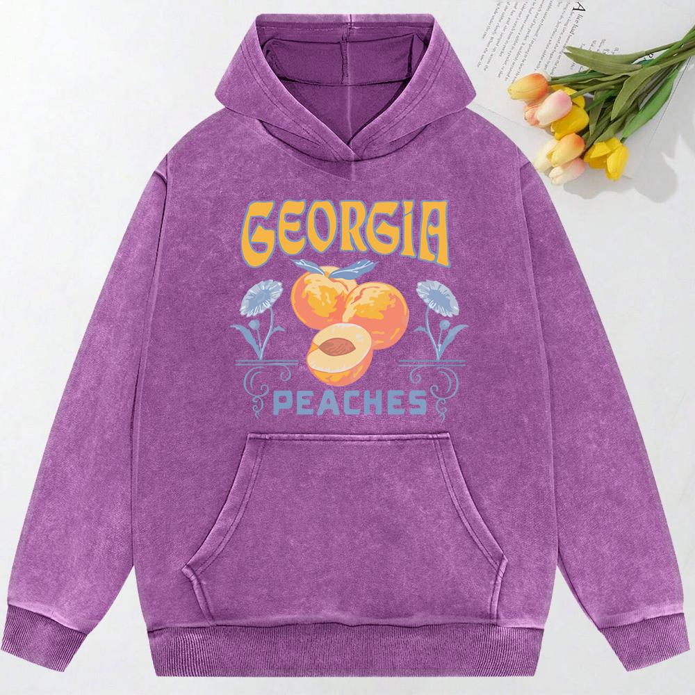 Peaches Creative Cartoon Printed Washed Hoodie Autumn Fashion Streetwear All-Match Loose Top Cotton Hoody