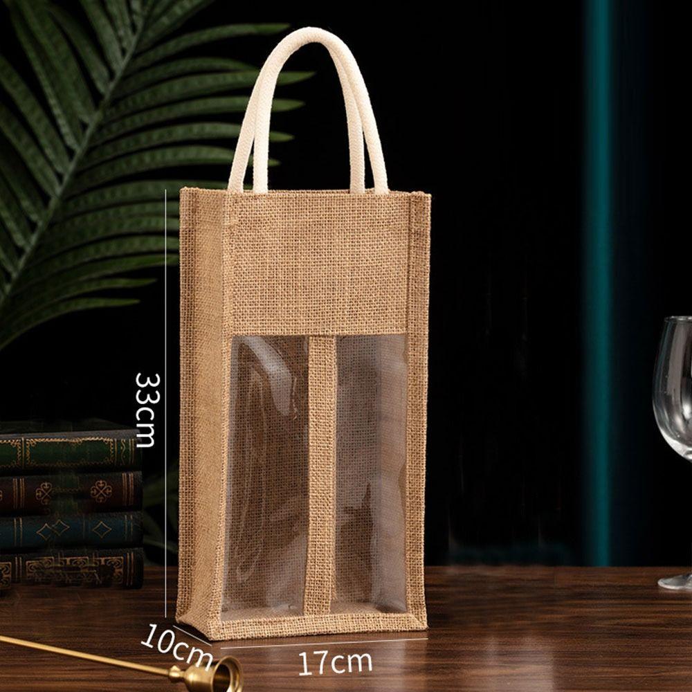 with Window and Handle Burlap Wine Bottle Bags Reusable Wedding Birthday Party Wine Carrier Tote Bags Durable Washable