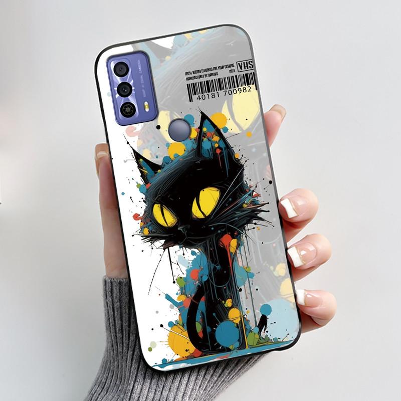 Phone Funda For TCL 20B 20Y 20E Case Aesthetic Cute Cat Astronaut Black Soft Silicone TPU Capa for TCL 20E 20Y 20B Back Cover