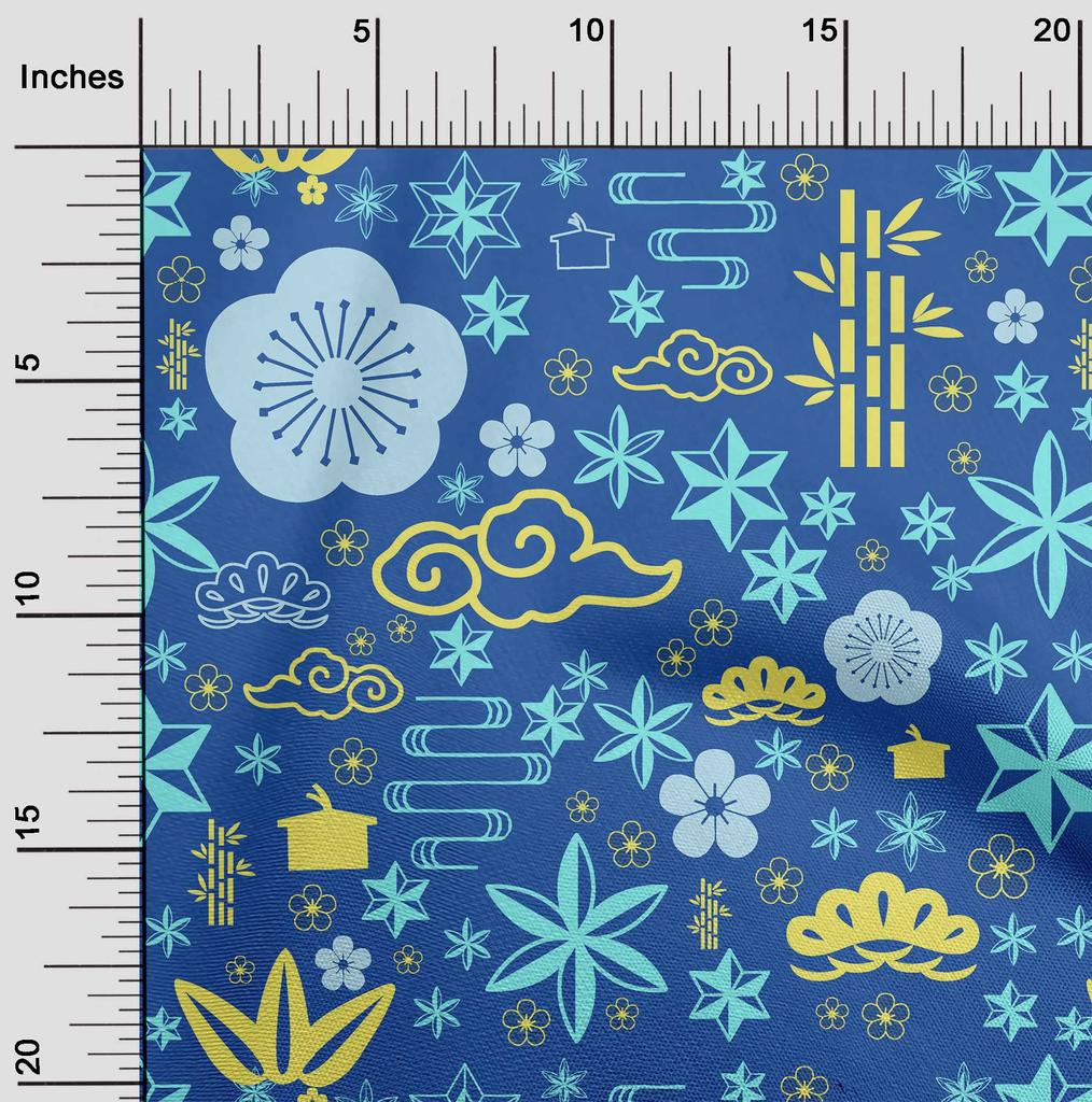 oneOone Cotton Flex Blue Fabric Asian Japanese Dress Material Fabric Print Fabric By The Yard 40 Inch