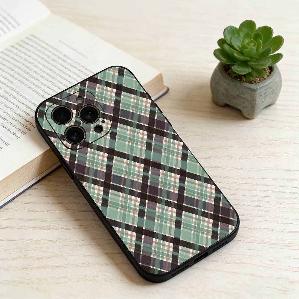 Модный Классический Клетчатый Чехол Для Телефона Для iPhone 17,16,15,14,13,12,11 Plus,Pro Max,XS,Мягкий Силиконовый Черный Чехол