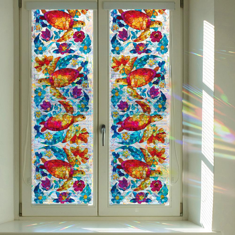 Персонализированные лазерной резки блестящие черепахи и цветочные декоративные статические наклейки для стеклянных дверей и окон ванной комнаты