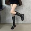 Fashion Retro Belted Long Boots Women's Autumn Winter Fashionable All-Match Knight Style Outerwear Leather Microfiber Knee-High Boots