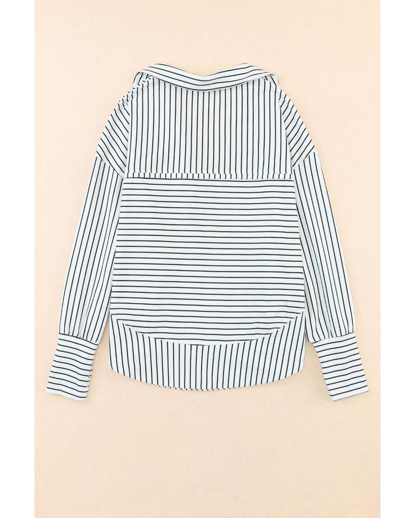 Azura Exchange Striped Thumbhole Drop Shoulder V Neck Top