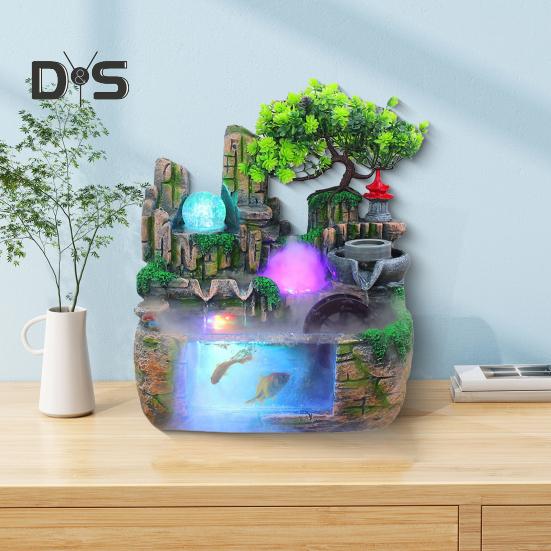 Внутренний фонтан-водопад со светодиодной подсветкой, искусственный хрустальный шар, скала с текущей водой, мини-аквариум с распылителем воды, гостиная, домашний офис