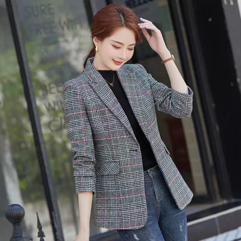 Женский облегающий повседневный клетчатый блейзер на весну и осень