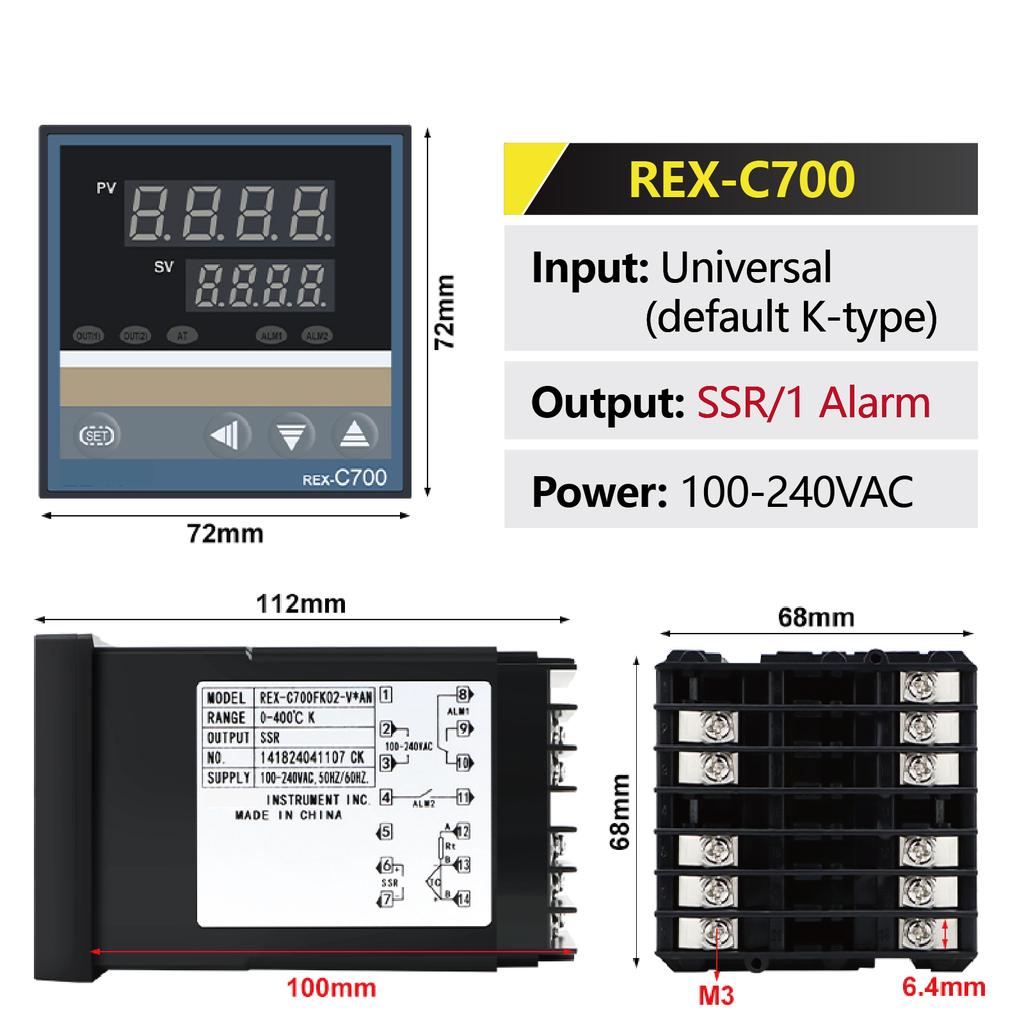 REX-C700 PID Digital Temp Thermostat Controller Universal Input SSR Relay Output Industrial Panel Mount 2