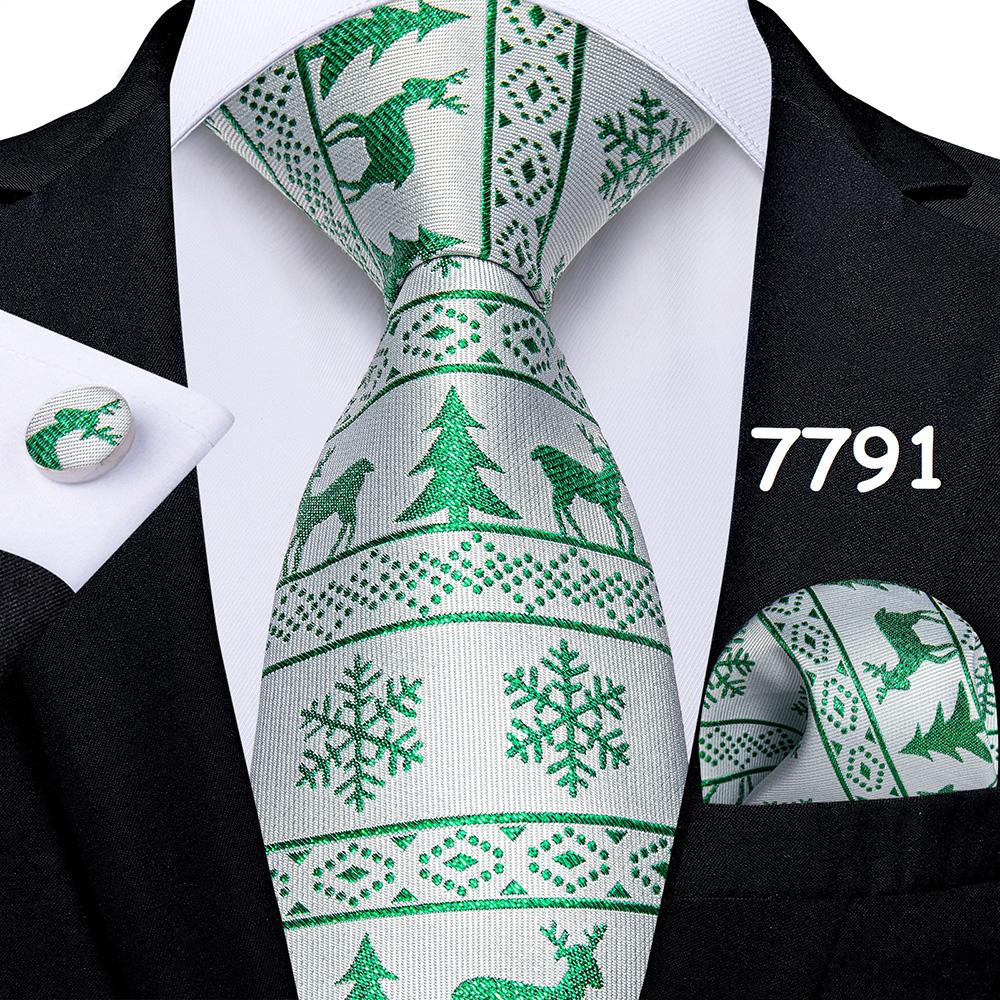 Mens Christmas Tie Set Red Blue Green 8cm Wide Silk Neck Tie Hanky Cufflinks Set Gift For Men Accessories