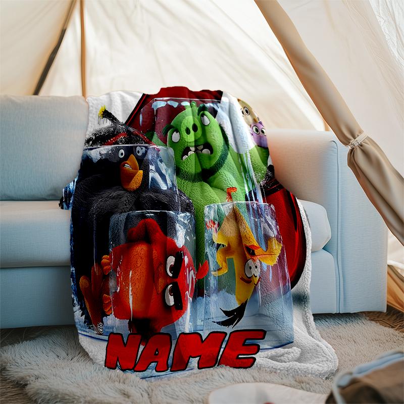 Personalized Custom Name Blanket - Angry Birds game Print Design,Blanket for Sofa,Bed,Travel,Camping - Soft and Warm, Great Gift