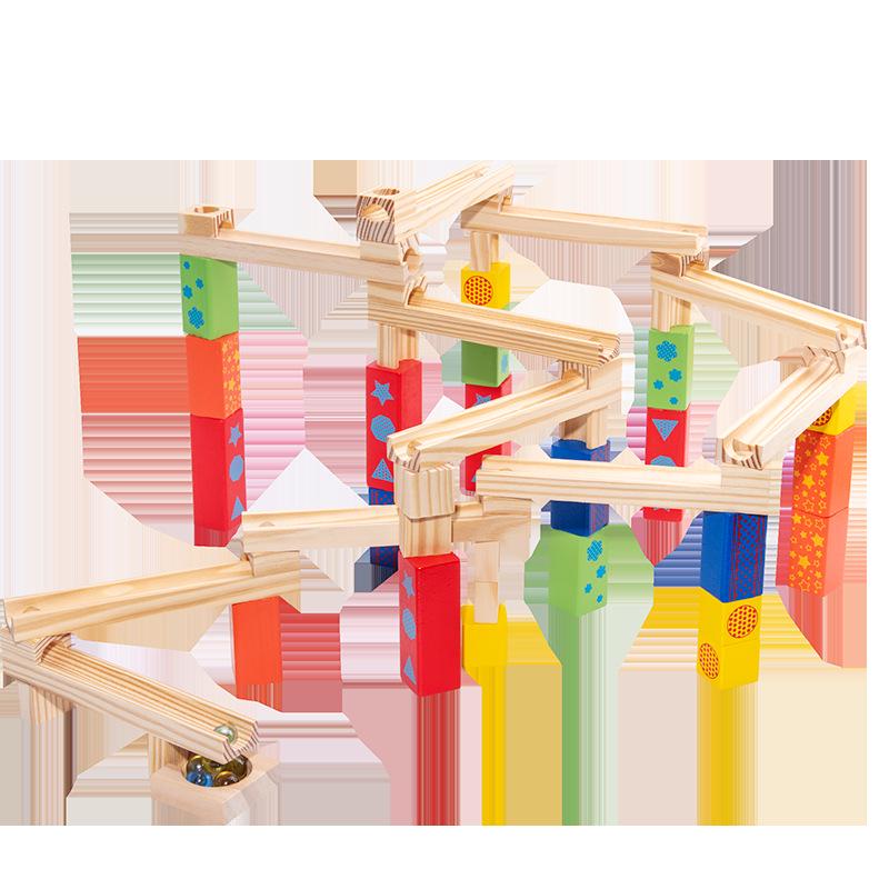 Wooden Educational Ball Track Slide & Stacking Blocks for Kids